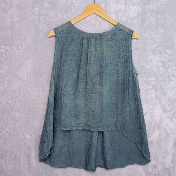 La Bottega di Brunella Tops - LA BOTTEGA Teal Gauzy Linen Sleeveless Top Size M Hi-Lo Flowy Layer Lightweight
